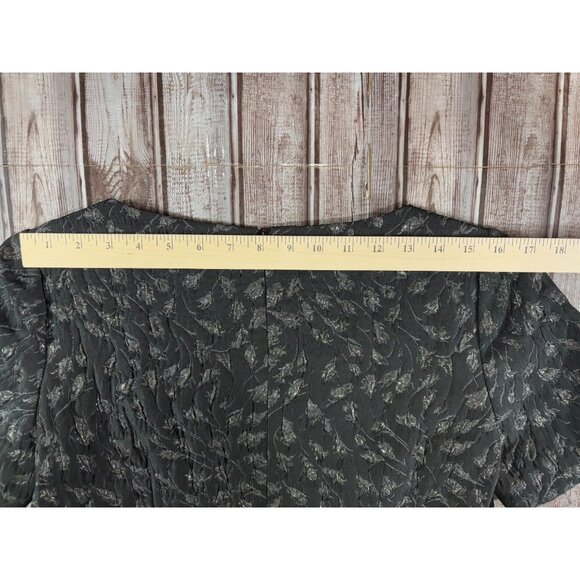 St John silk Black Metallic Siver Textured Floral Print Peplum Sheath Dress Sz 8 - Picture 8 of 9